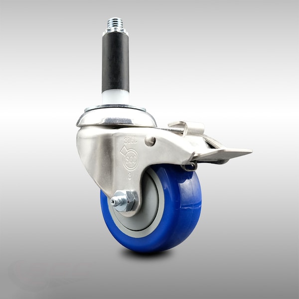 Service Caster 3 Inch 316SS Blue Poly Swivel 3/4 Inch Expanding Stem Caster Lock Brake SCC SCC-SS316TTLEX20S314-PPUB-BLUE-34 - main